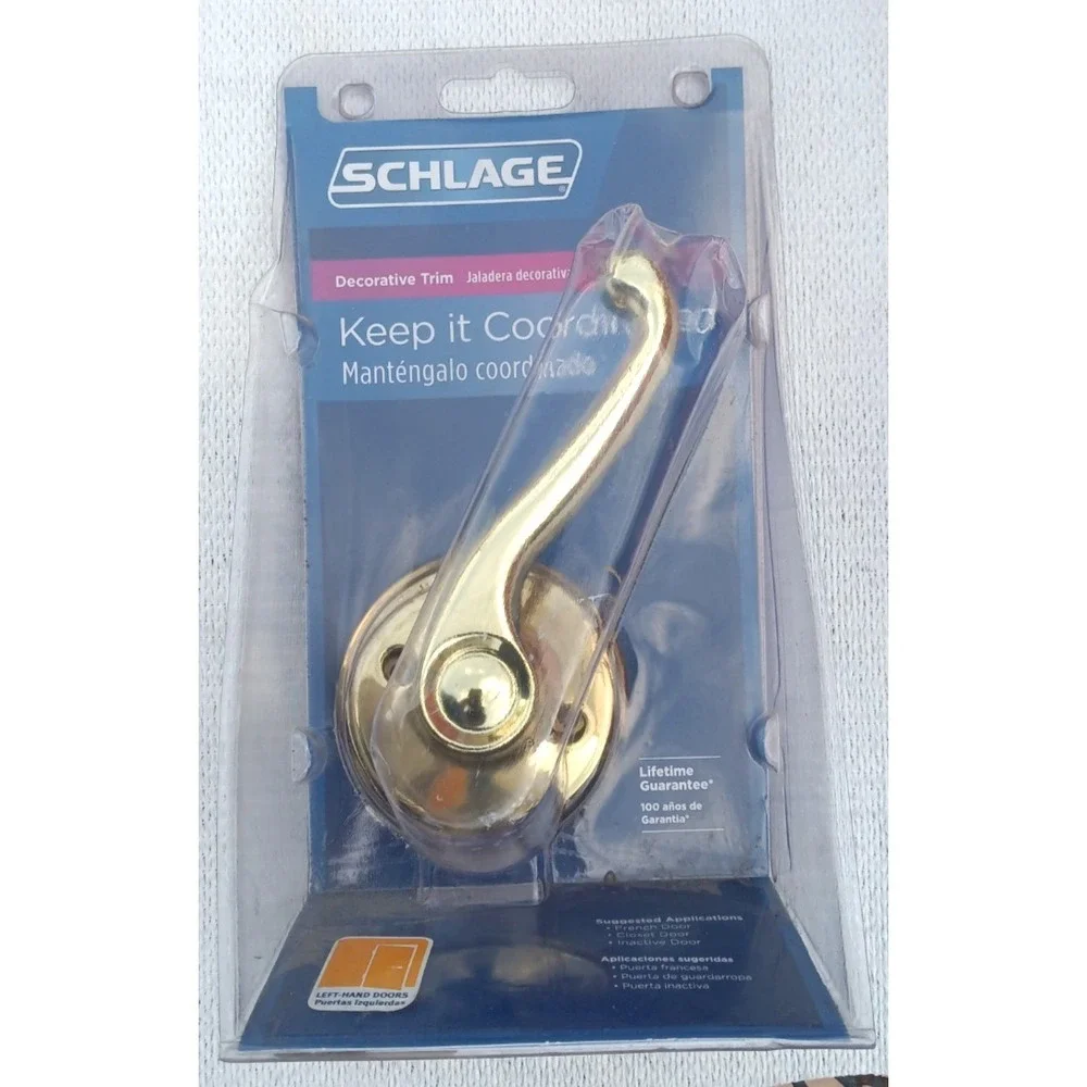 6x Schlage Flair Lever Bright Brass‎ Dummy Door Handles 2 Left / 4 Right Handed